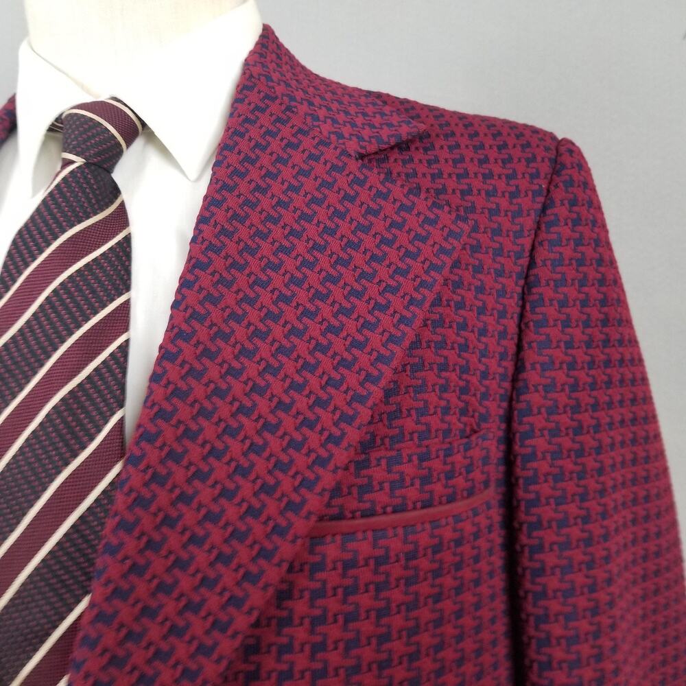 Vintage Sears Blazer Mens 42 Red Geometric Knit Travelknit Sport Coat Jacket - Picture 5 of 16